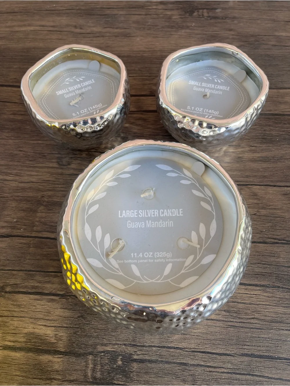 New Set of Large Silver Guava Mandarin Scented Candle and two small candles